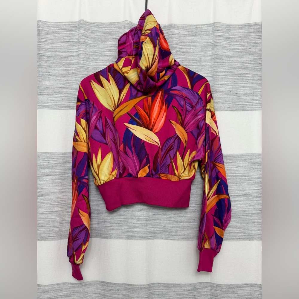 Adidas x Farm Rio Wmns Crop Top Hoodie Bold Pink/Spring Yellow Sz: Various ~ NWT - Picture 3 of 12